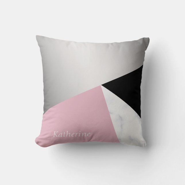 Elegantes geometrisches silbernes weißes rosa kissen (Vorderseite)