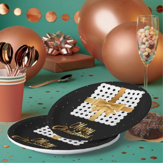 Elegantes Geschenk mit goldenen Schleifen und Polk Pappteller (Multi)
