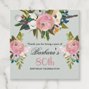 Elegantes Geschenk-Tag Floral 80. Geburtstag Geschenkanhänger