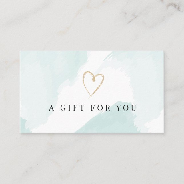 Elegantes Geschenkgutschein mit hellblauer Wasserf Visitenkarte (Vorderseite)