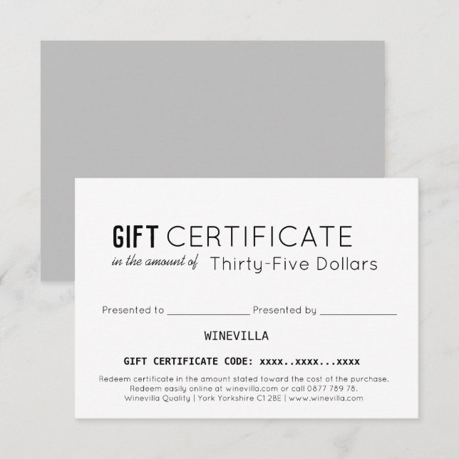 Elegantes Geschenkzertifikat für Geschäftskunden (Vorne/Hinten)