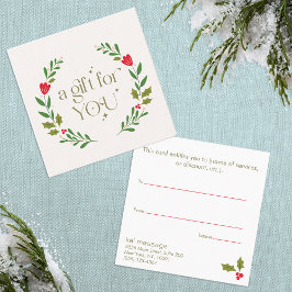 Elegantes Geschenkzertifikat für Weihnachtsfeier Quadratische Visitenkarte