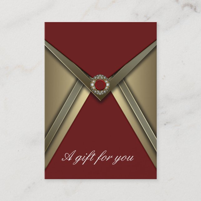Elegantes Geschenkzertifikat in Rot und Gold Rabattkarte (Vorderseite)