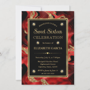 Elegantes geschmolzenes Rot und Gold Glitter Sweet Einladung