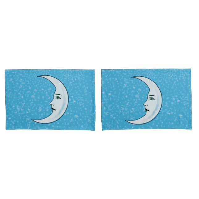 Elegantes Gesicht weiß Crescent Moon Stars Aqua Kissenbezug (Vorderseite-Set)