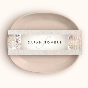 Elegantes gestreiftes Beige, IMITATE Silver Sequin Mini Visitenkarte