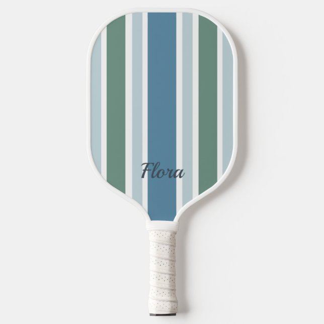 Elegantes gestreiftes blaues und grünes Pickleball Pickleball Schläger (Vorderseite)