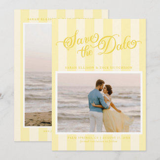 Elegantes gestreiftes Buttergelbes Skript Save the Save The Date