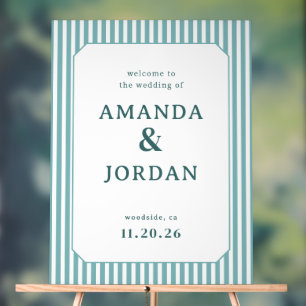 Elegantes gestreiftes Hochzeitsschild in Teal Acrylschild