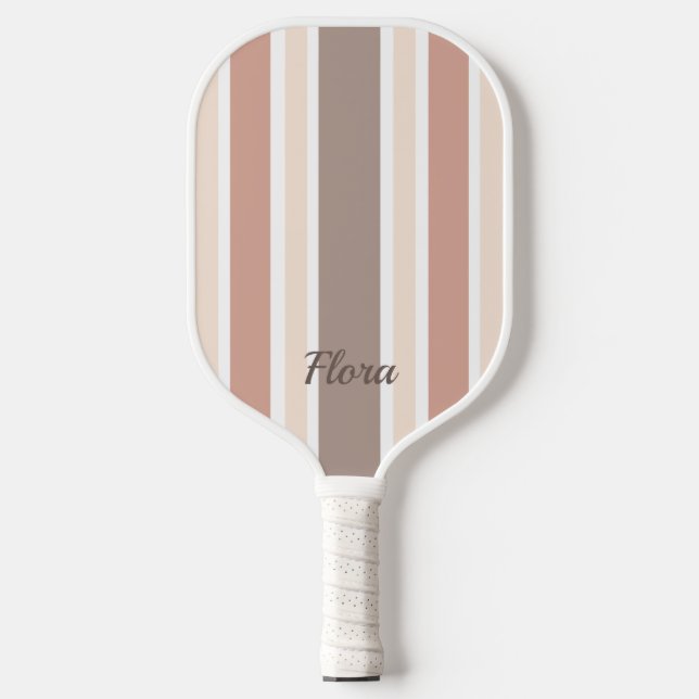 Elegantes gestreiftes Pfirsich- und Braunpappelpad Pickleball Schläger (Vorderseite)