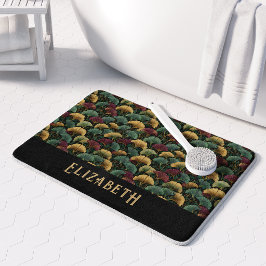Elegantes Ginkgo-Muster Monogramm Name Juwelentöne Badematte