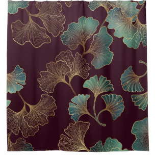 Elegantes Ginkgoblatt in Burgund und Türkis (1) Duschvorhang