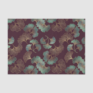 Elegantes Ginkgoblatt in Burgund und Türkis Seidenpapier