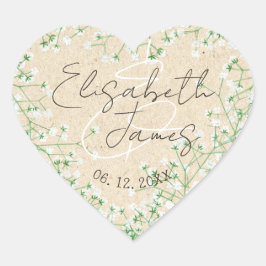 Elegantes Gipskraut Watercolor Floral Boho Niedlic Herz-Aufkleber