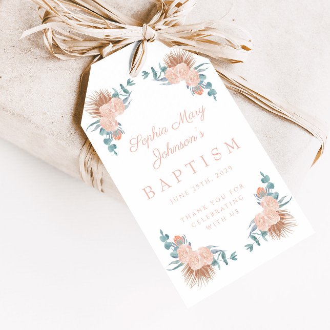 Elegantes Girl-Foto Taufe Geschenkanhänger (Elegant Floral Girl Photo Baptism Gift Tags)