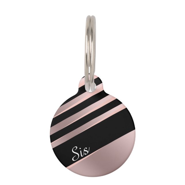 Elegantes girly abstraktes Rosengold, -SCHWARZES Haustiermarke (Vorderseite)