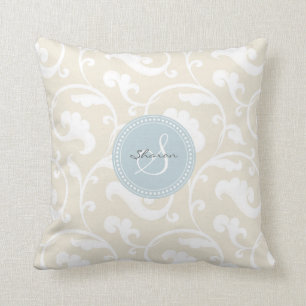 Elegantes girly beige Blumenmustermonogramm Kissen