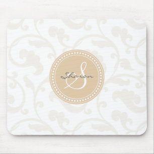 Elegantes girly beige Blumenmustermonogramm Mousepad