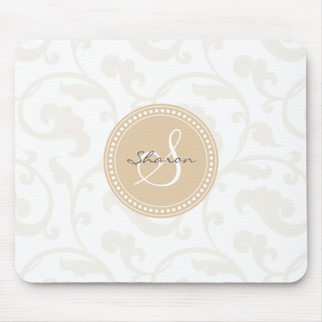 Elegantes girly beige Blumenmustermonogramm Mousepad (Vorne)