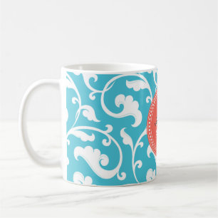 Elegantes, girly, blaues Blumenmuster-Monogramm Kaffeetasse
