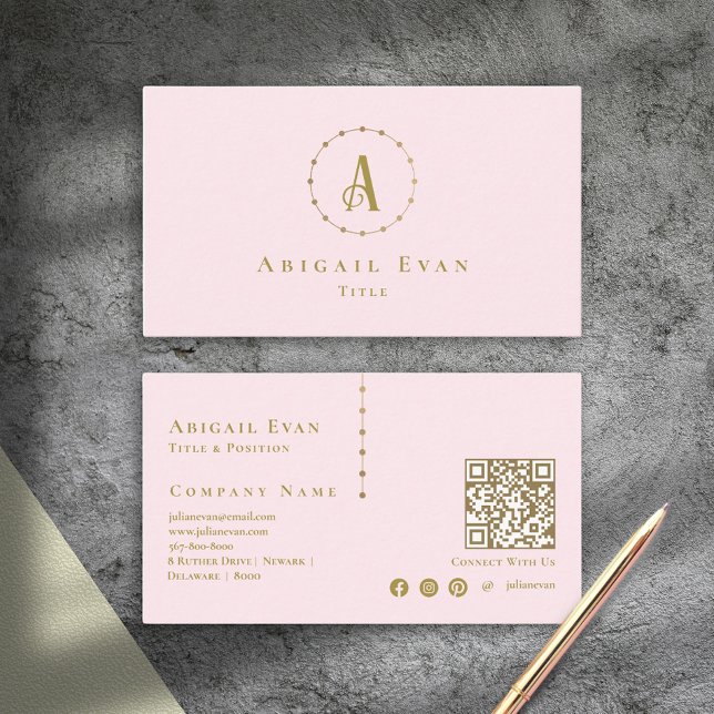 Elegantes Girly Blush Pink Glitzer Gold Monogramm Visitenkarte (Elegant Girly Blush Pink Glitter Gold Monogram Business Card)