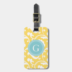 Elegantes girly gelbes Blumenmustermonogramm Gepäckanhänger