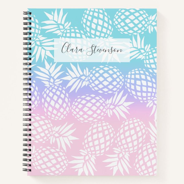 Elegantes Girly Gradient Ananas Muster farbenfroh Notizbuch (Vorderseite)