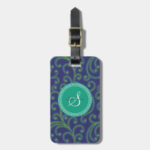 Elegantes girly grün-blaues Blumenmustermonogramm Gepäckanhänger