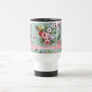 Elegantes Girly rosarotes Rosen-Monogramm Reisebecher
