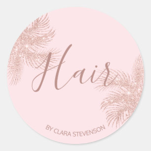 Elegantes, girly, roségoldenes Glitter-Pink-Palm-H Runder Aufkleber