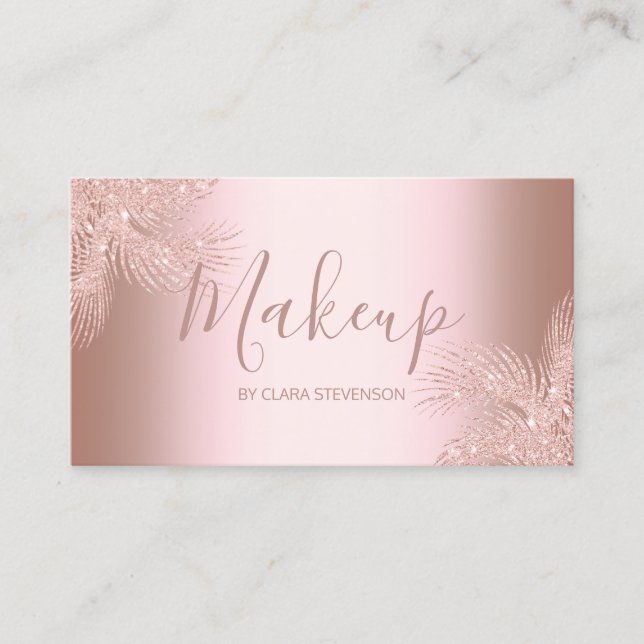 Elegantes girly RosengoldGlitter-Palmenmake-up Visitenkarte (Vorderseite)