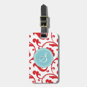 Elegantes girly rotes Blumenmustermonogramm Gepäckanhänger