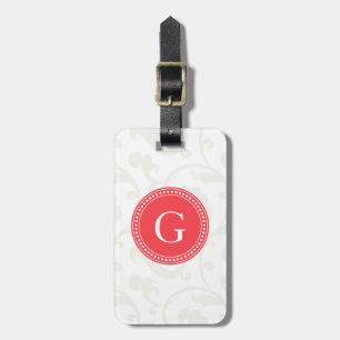 Elegantes girly rotes weißes Blumenmustermonogramm Gepäckanhänger