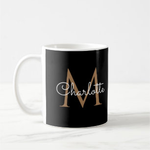 Elegantes, girly Schriftzug Schwarz Gold Monogramm Kaffeetasse