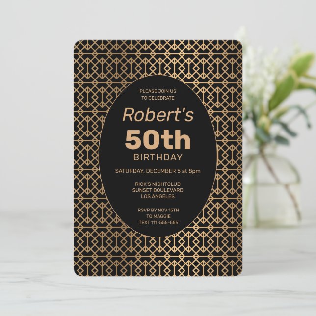 Elegantes Gitter 50. Geburtstag Einladung (Stehend Vorderseite)