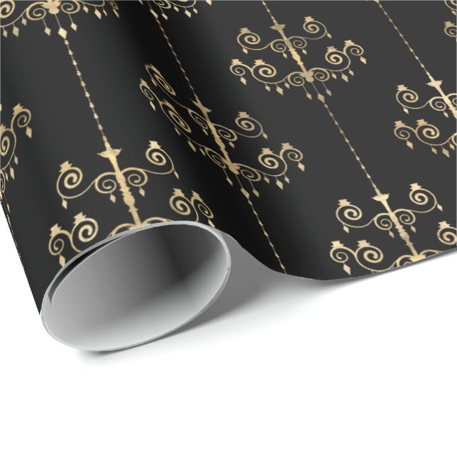 Elegantes Glam Black Gold Muster Geschenkpapier (Rolleneckpunkt)