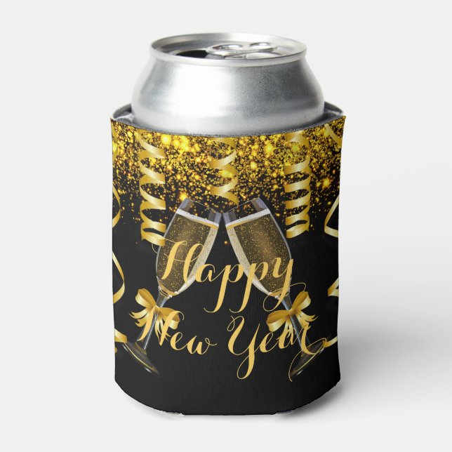 Elegantes Glam Gold Black Silvester Party Dosenkühler (Kanne Vorderseite)