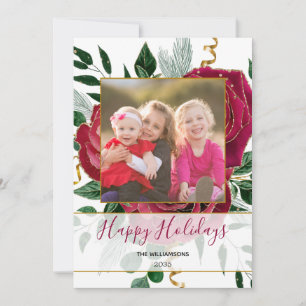 Elegantes Glam Rosa Vintage Rose Glitzer Foto Feiertagskarte