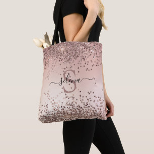 Elegantes Glam Rose Gold Glitzer Initials Monogram Tasche