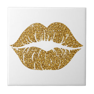 Elegantes Glamour Gold Glitter-Lippen Funkeln Fliese
