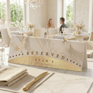 Elegantes glänzendes Gold Weißmarmor-Achat Reservi Tischaufsteller