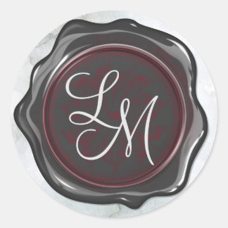 Elegantes, glänzendes Monogramm aus schwarzem und Runder Aufkleber