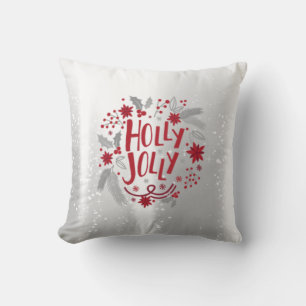 Elegantes glänzendes silbernes Holly Jolly Kissen