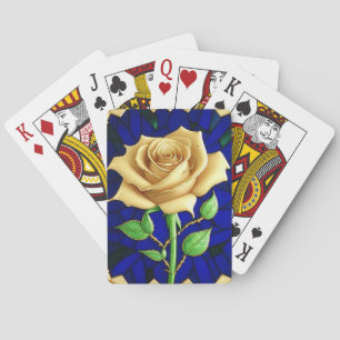 Elegantes Glasfenster mit goldener Rose Spielkarten