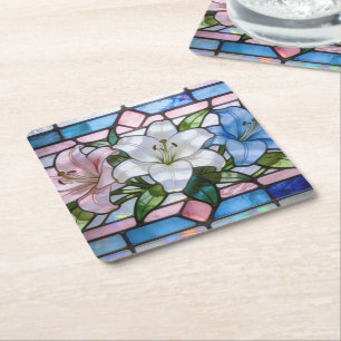 Elegantes Glasmalerei-Lilien-Blumendesign in Soft Rechteckiger Pappuntersetzer