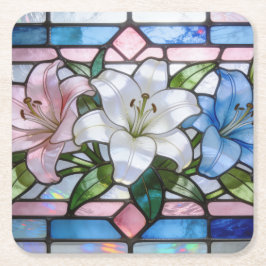 Elegantes Glasmalerei-Lilien-Blumendesign in Soft  Rechteckiger Pappuntersetzer