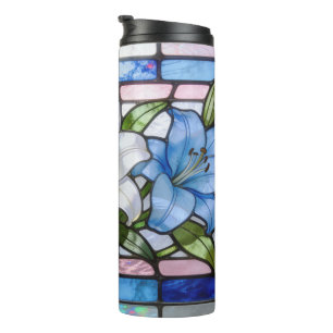 Elegantes Glasmalerei-Lilien-Blumendesign in weich Thermosbecher