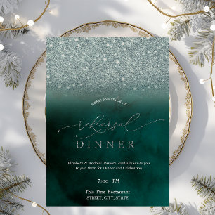 Elegantes Glitter-Bokeh Grünes Probedinner   Einladung