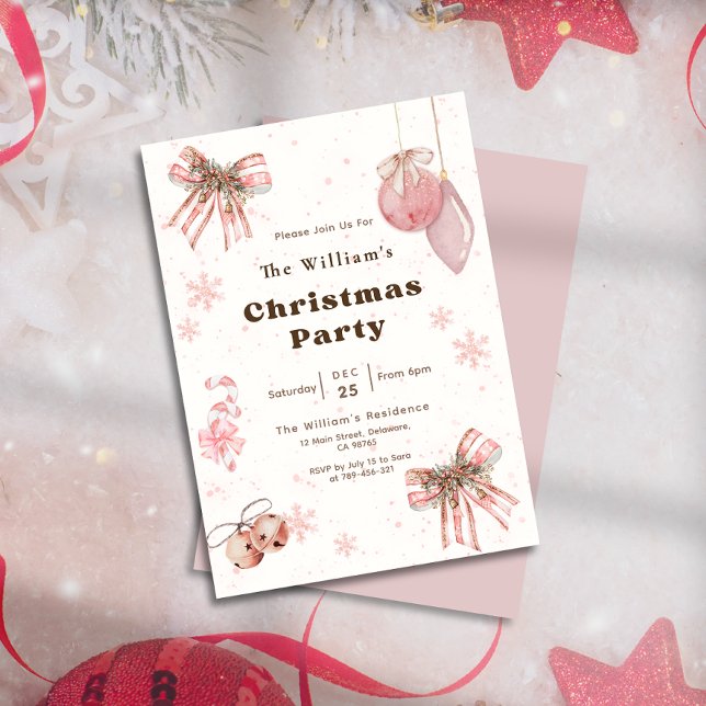 Elegantes Glitter-Pink-Coquette-Weihnachtsfest Einladung (Elegant Glitter Pink Coquette Christmas Party Invitation)