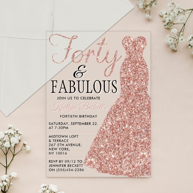 Elegantes Glitzer Dress | 40 & Fabulous Birthday Acryleinladungen (Von Creator hochgeladen)